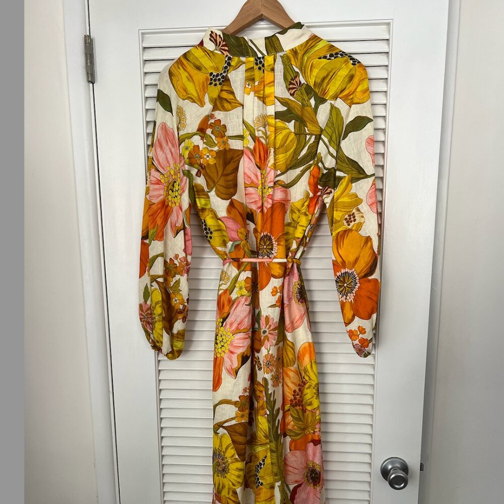 Alemais Floral Print Linen midi dress